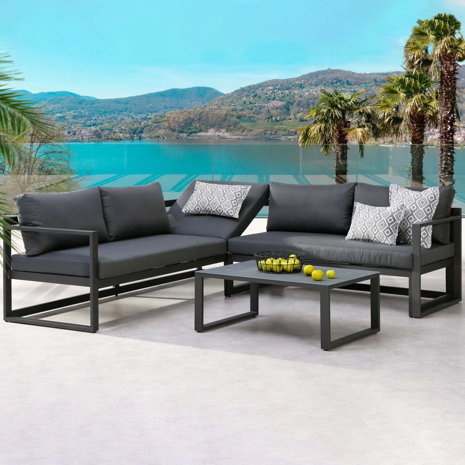 Best Loungeset "Rhodos" 3tlg., Anthrazit, Pflegeleicht, Modern, Bequem