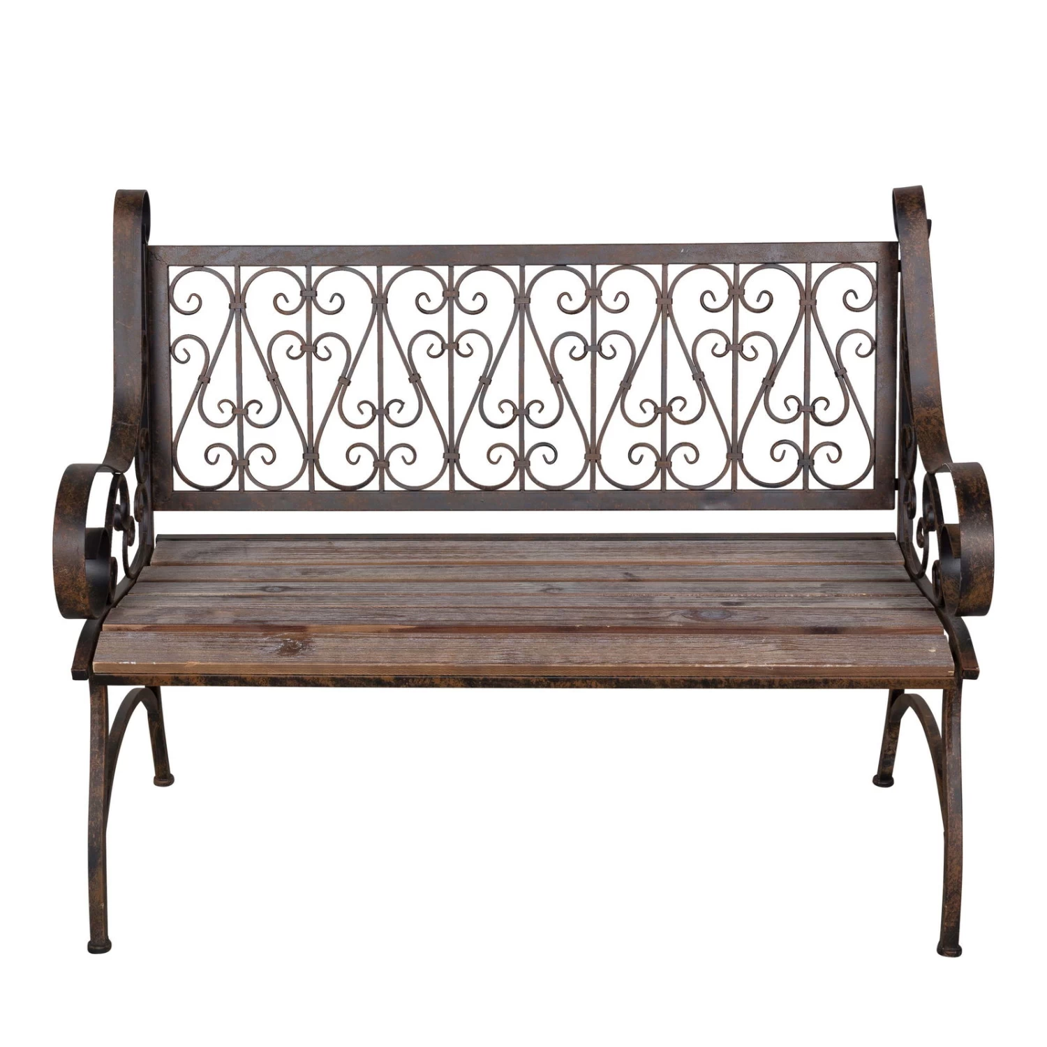 Metall-Gartenbank Bordeaux, Braun Mit Holzsitz, Ca. 91 X 59,2 X 115 Cm