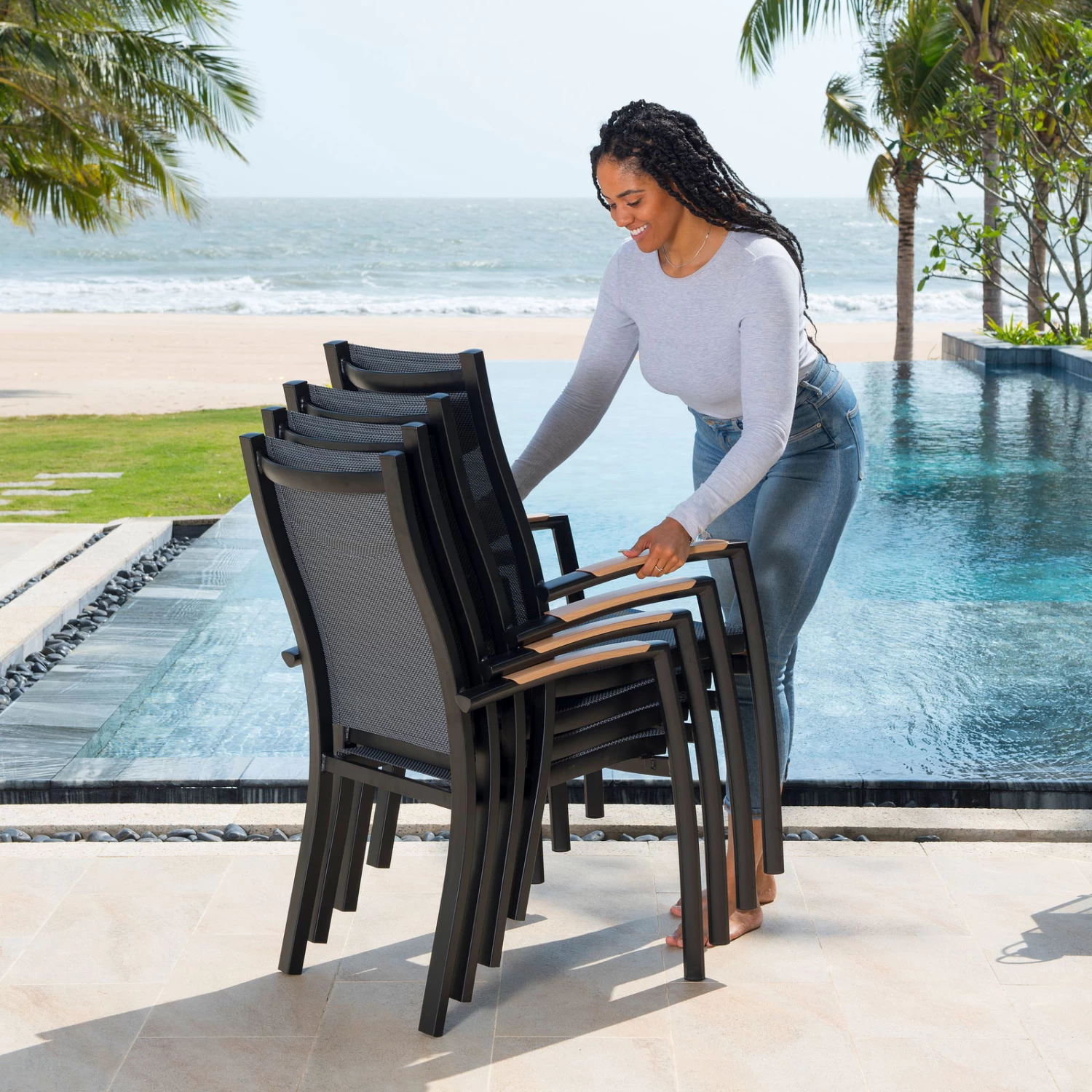 Stapelsessel 'Panama', Schwarz/grau, Ca. 100 X 65 X 62 Cm – Bild 4