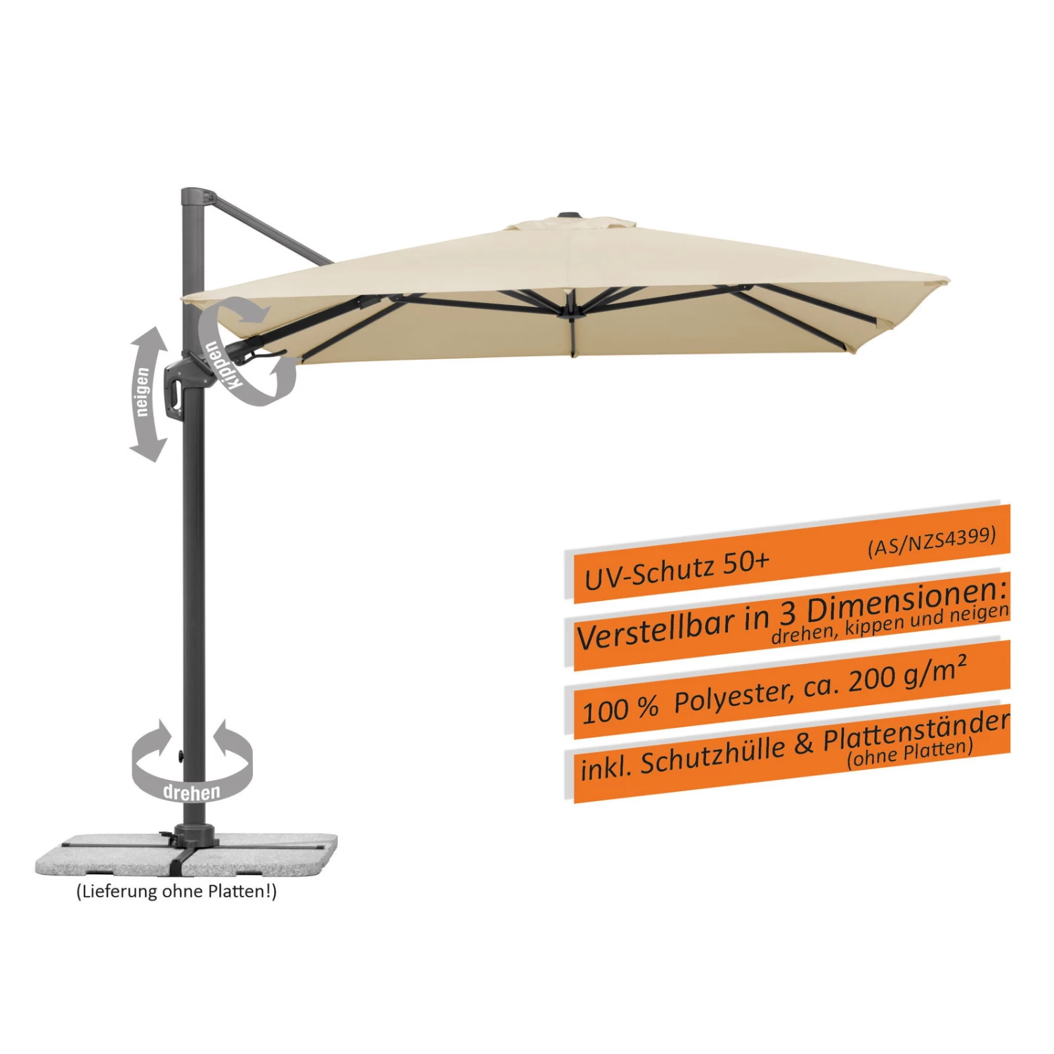 Sonnenschirm 'Rhodos Twist', 350 X 260 Cm, Natur â Bild 12