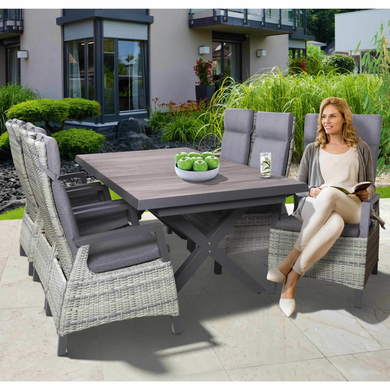 Geflechtsessel Bremen, Hellgrau/braun, Verstellbare Rückenlehne – Bild 3