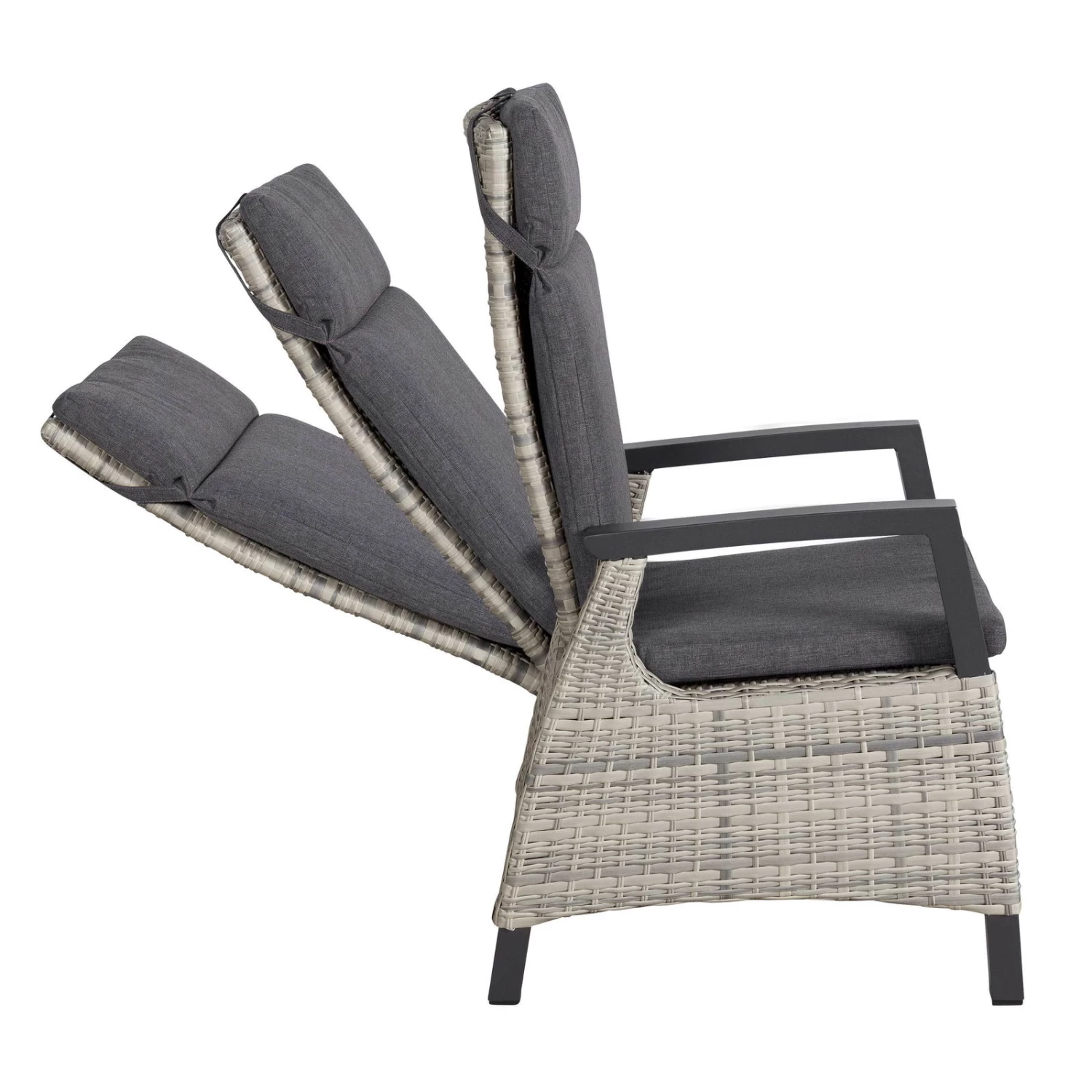 Geflechtsessel Bremen, Hellgrau/braun, Verstellbare Rückenlehne – Bild 2